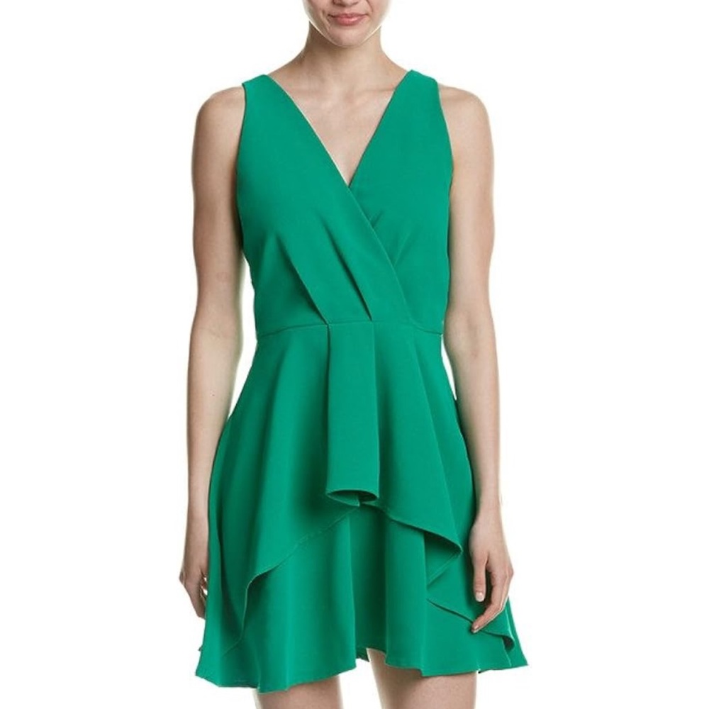 NWT Adelyn Rae Green Fit and Flare Dress With Ruffle Detail, Size S